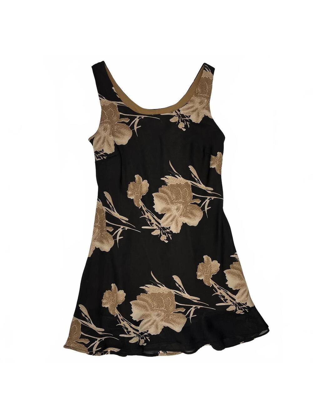 Vintage Jessica Petite Black Brown Floral Sleeveless Mini Dress Sz 6 Whimsy Goth